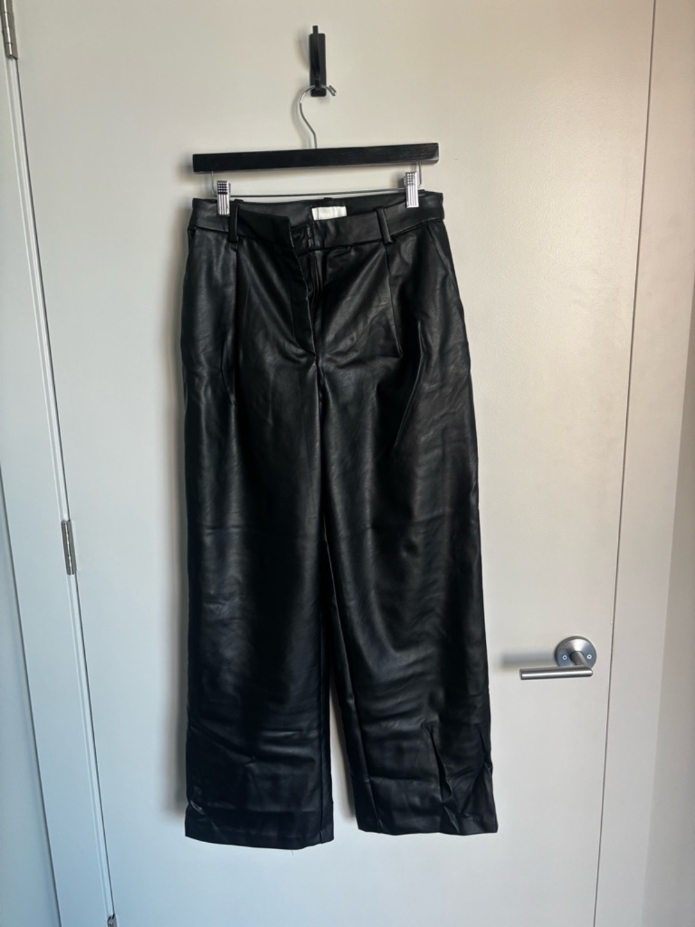 H&M Women’s Black Faux Leather Wide-Leg Pants w/ Pockets